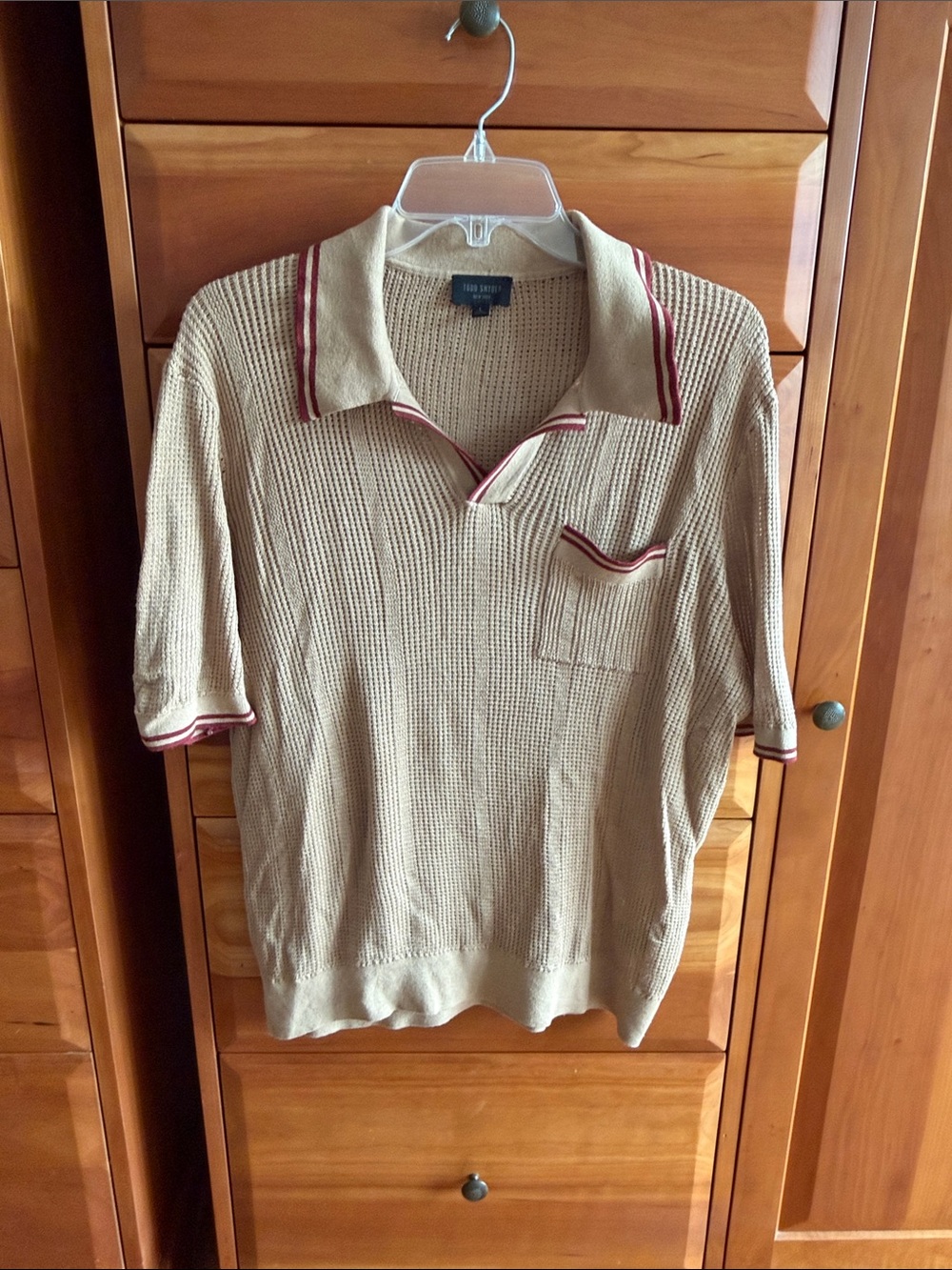 Todd Snyder Harbor Montauk Sweater Polo, tan and red size L